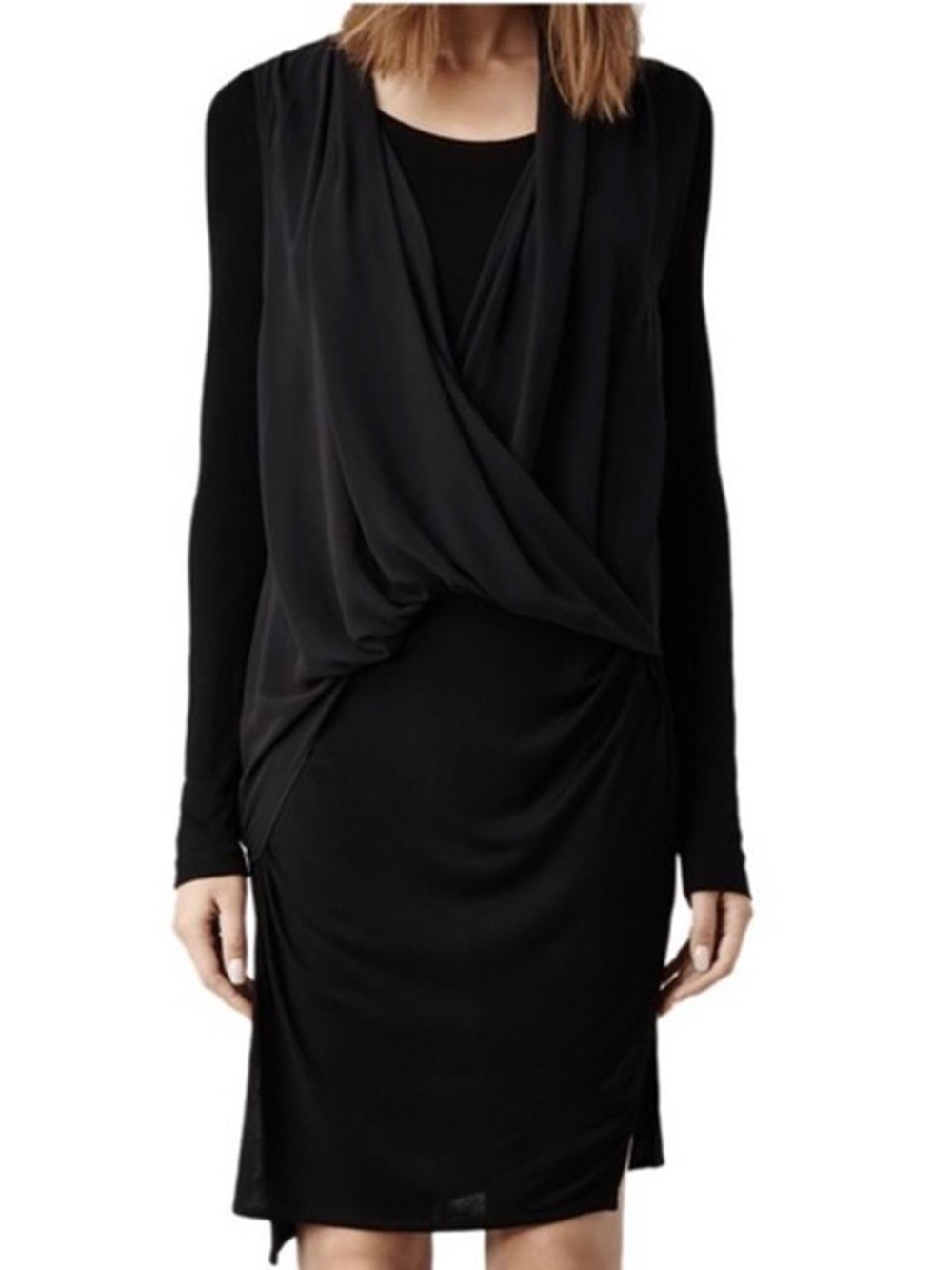 AllSaints dark gray Draped Long-Sleeve Dress (Size US 6)